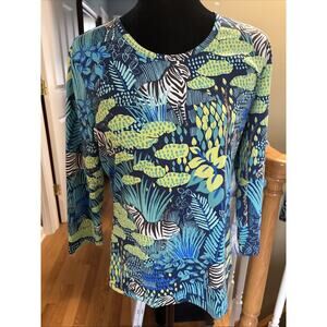 J. MCLAUGHLIN Garden Zebra Print Blouse Size XL Blue Green New
